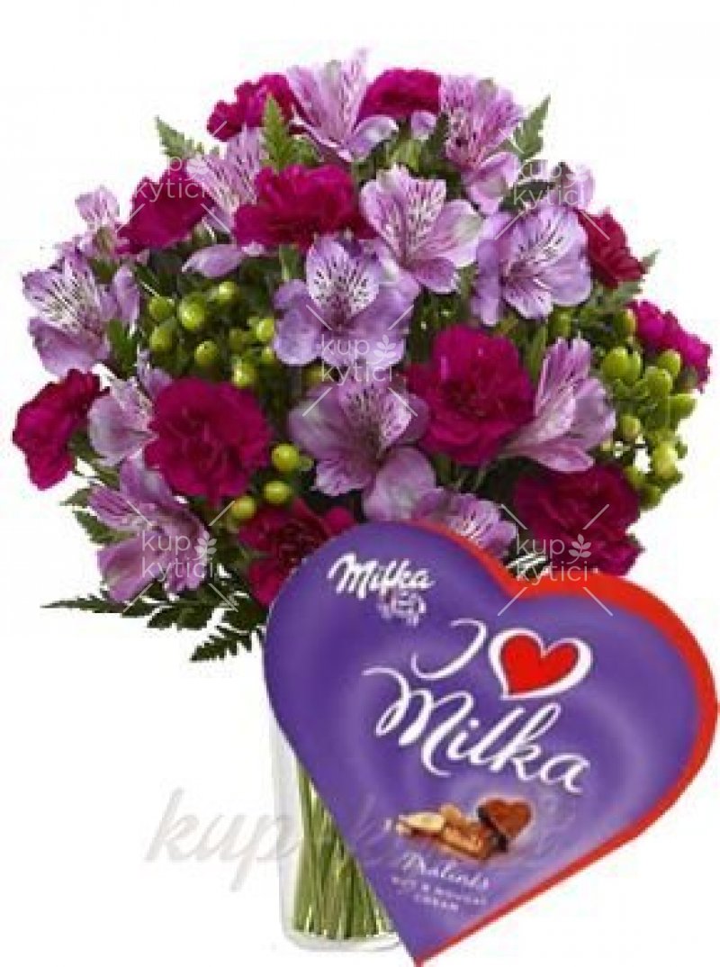 Set kytice ve fialových tónech Ludmila a Milka srdce